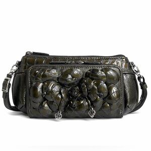 Brighton Rosalie Floral Patent Crossbody Bag Shimmery Olive 3D